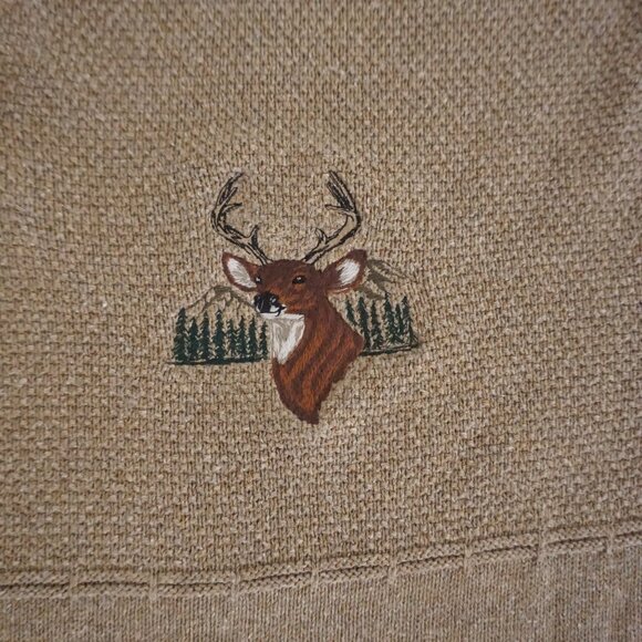 Vintage Croft & Barrow Deer Embroidered Henley Sweater Tan Cabincore Outdoors L - Picture 8 of 9